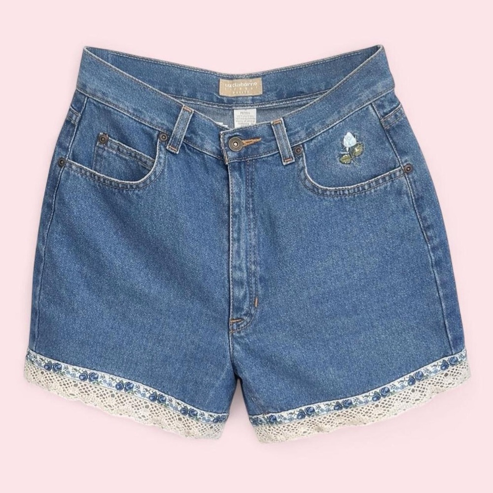 Cottage-core Jean Shorts with Lace Trim